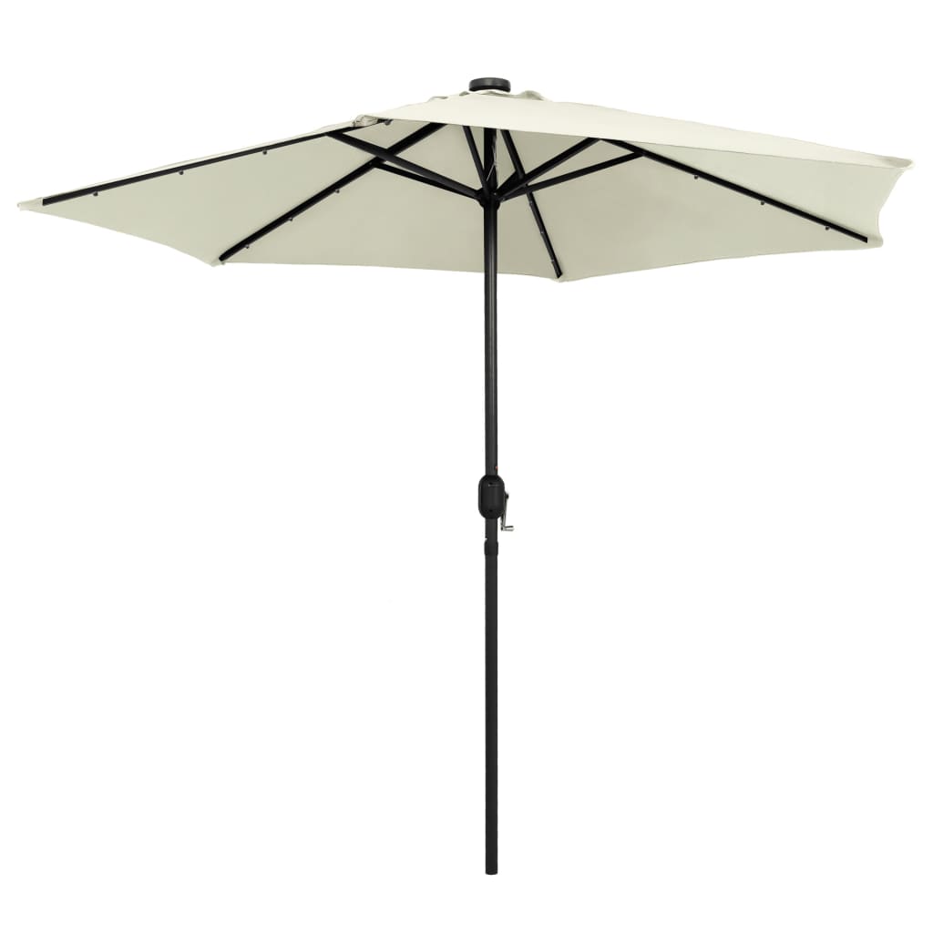 vidaXL Parasol de jardin et lumières LED mât en aluminium blanc sable