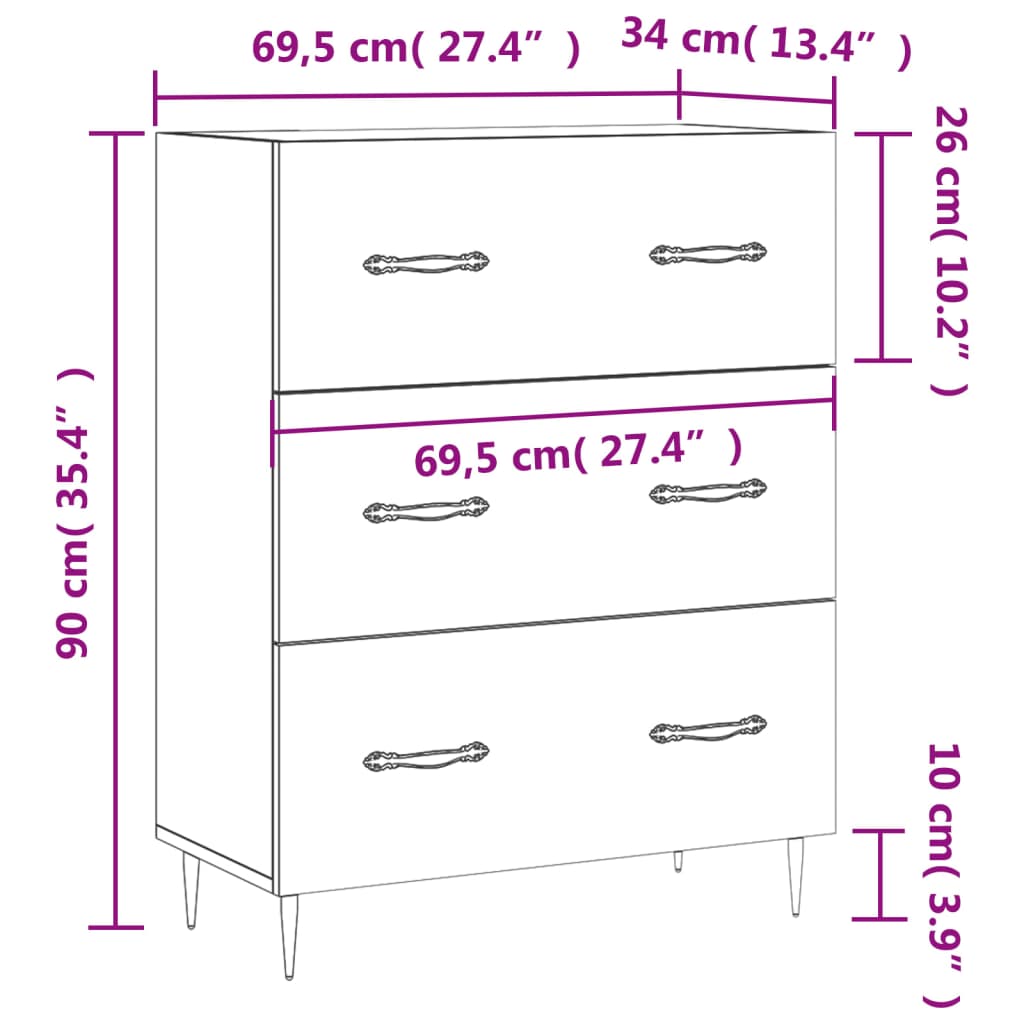 vidaXL Buffet chêne sonoma 69,5x34x90 cm bois d'ingénierie