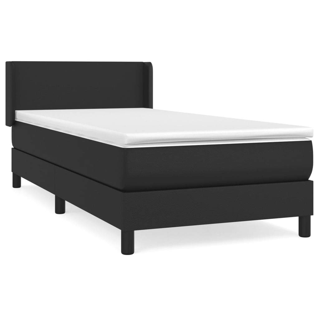 vidaXL Sommier à lattes de lit avec matelas Noir 90x200 cm Similicuir