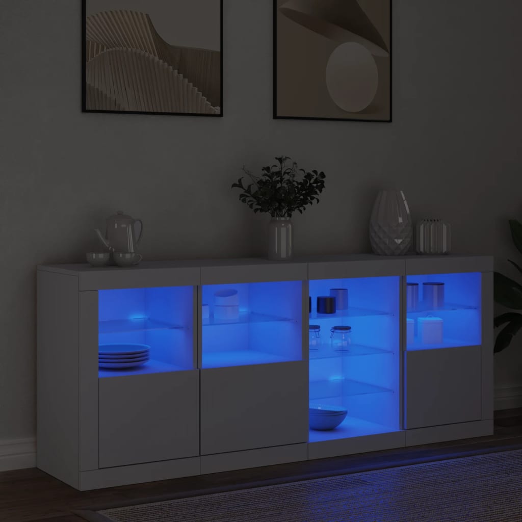 vidaXL Buffet avec lumières LED blanc 164x37x67 cm