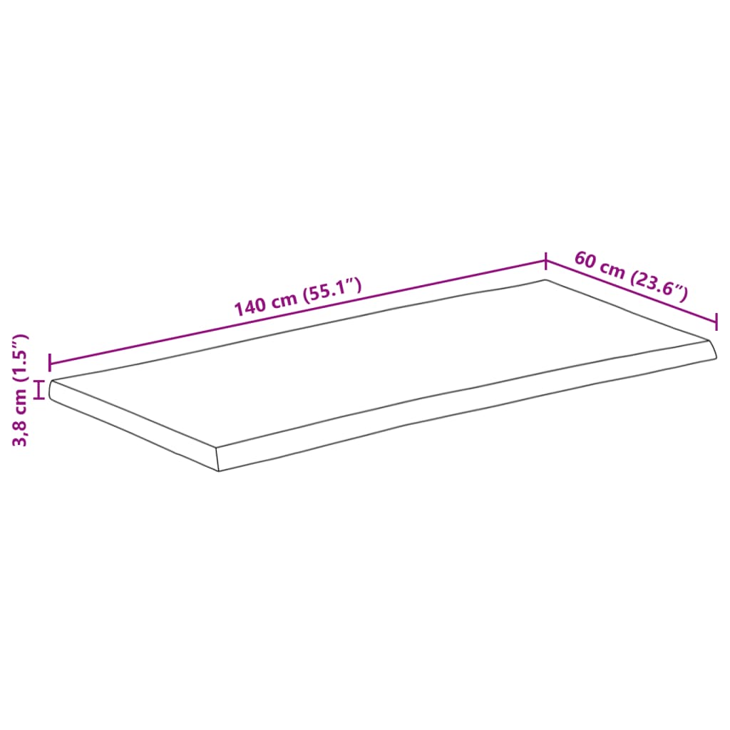 vidaXL Dessus de table 140x60x3,8 cm bord vivant bois massif manguier