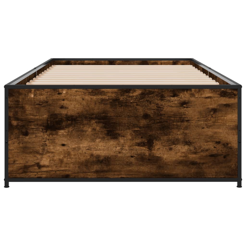 vidaXL Cadre de lit chêne fumé 100x200 cm bois d'ingénierie et métal