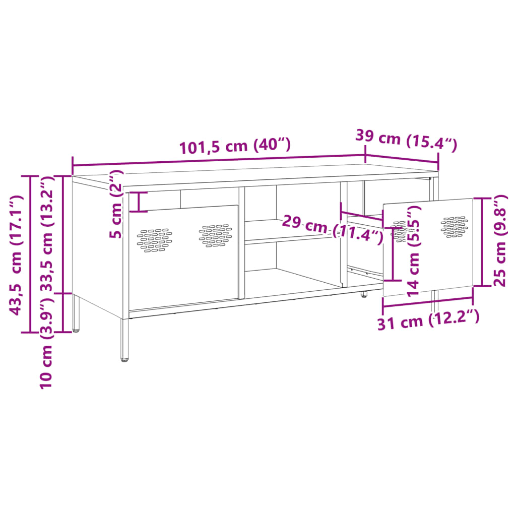 vidaXL Meuble TV vert olive 101,5x39x43,5 cm acier laminé à froid