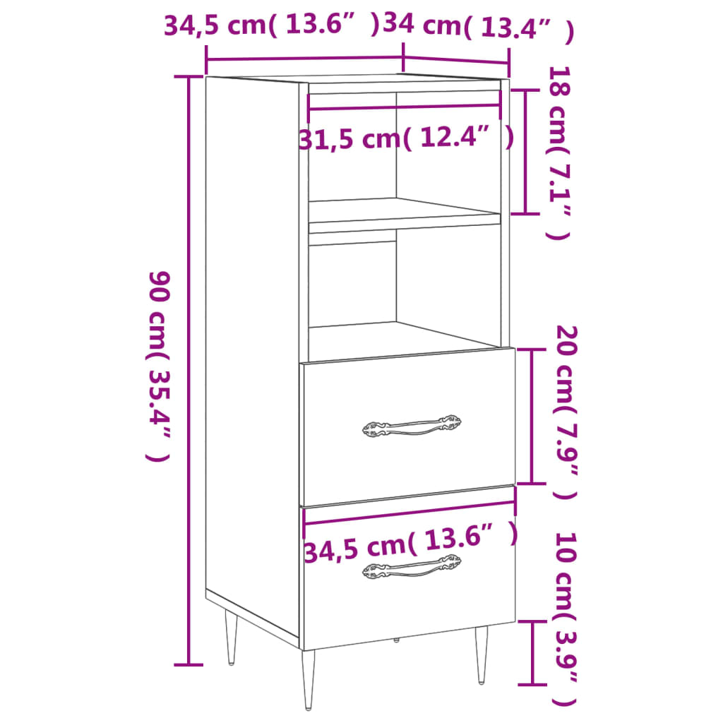 vidaXL Buffet blanc 34,5x34x90 cm bois d'ingénierie