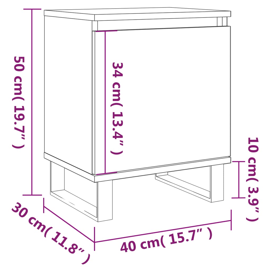 vidaXL Tables de chevet 2pcs chêne sonoma 40x30x50cm bois d'ingénierie