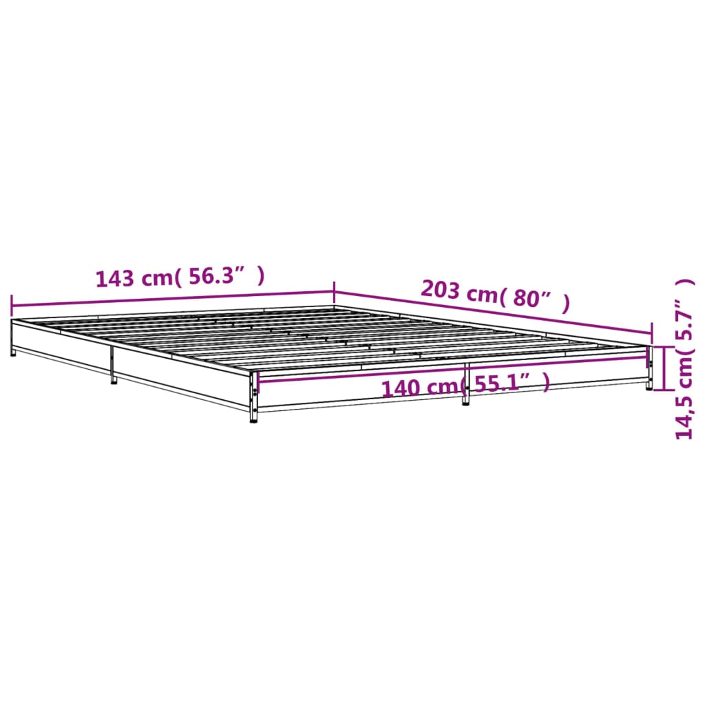 vidaXL Cadre de lit chêne marron 140x200 cm bois d'ingénierie et métal