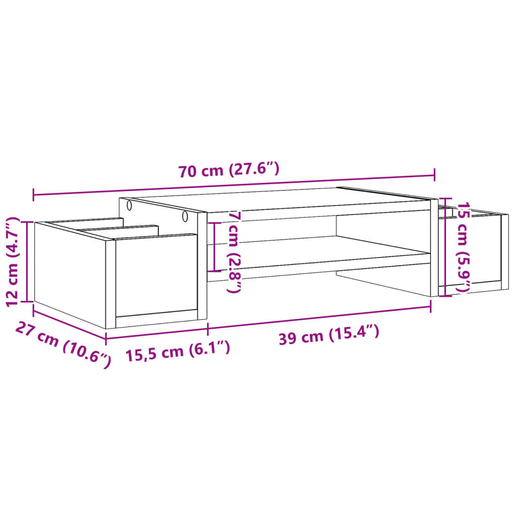 vidaXL Support de moniteur et rangement chêne marron bois d'ingénierie