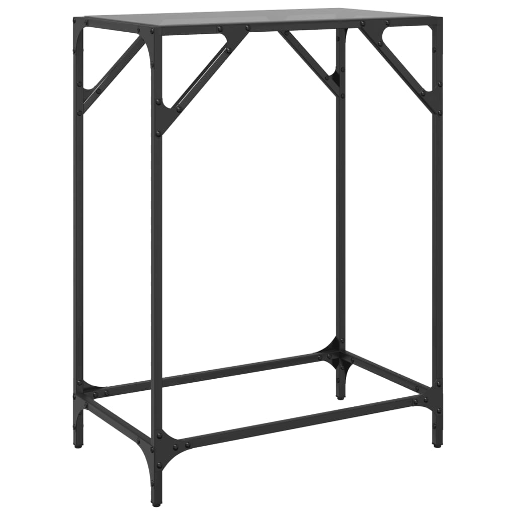 vidaXL Table console avec dessus en verre noir 60x35x81 cm acier