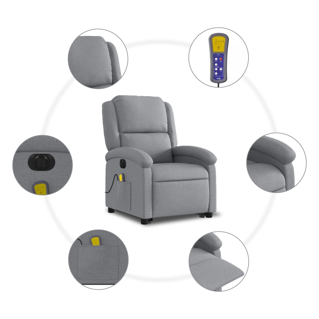 vidaXL Fauteuil inclinable de massage électrique Gris clair Tissu