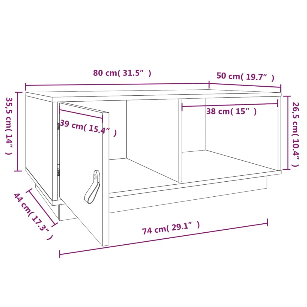 vidaXL Table basse 80x50x35,5 cm Bois massif de pin