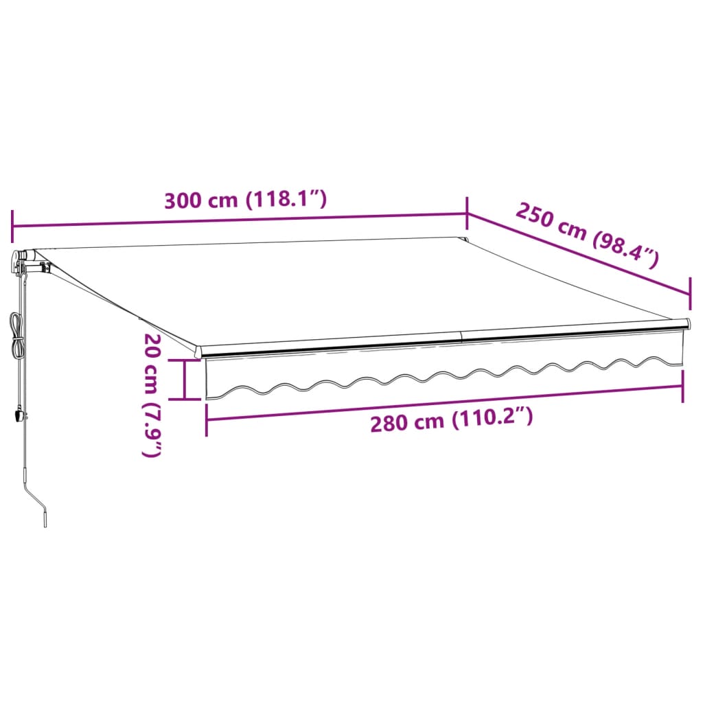 vidaXL Auvent rétractable automatique avec LED bordeaux 300x250 cm