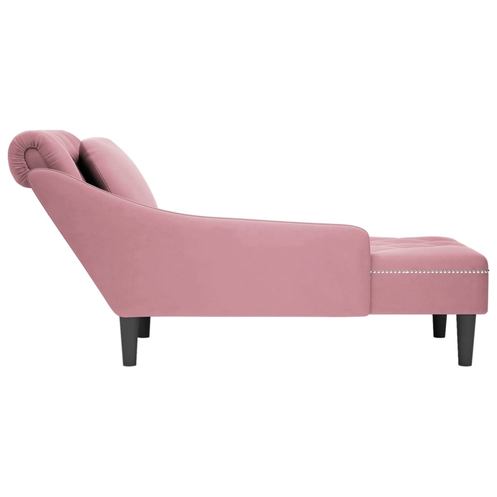 vidaXL Fauteuil long avec coussin et accoudoir droit rose velours