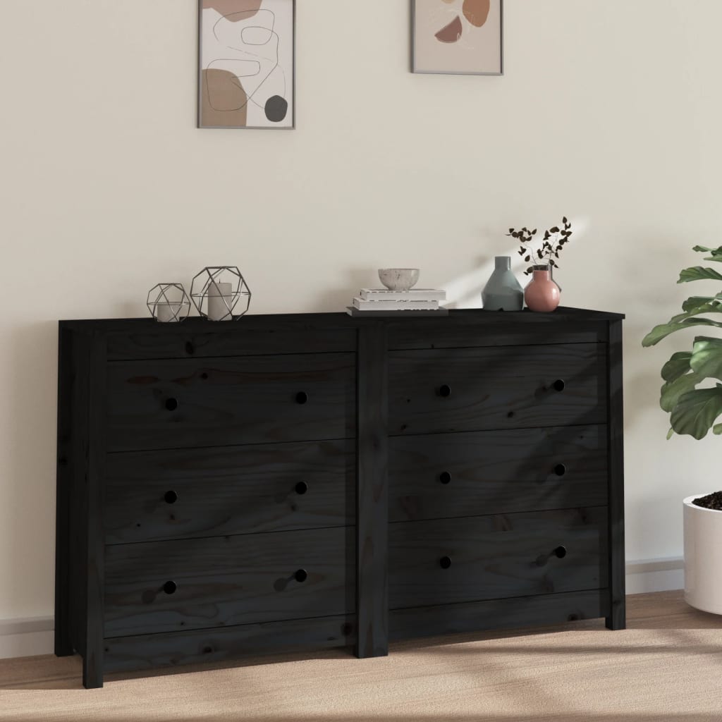 vidaXL Buffet Noir 140x35x80 cm Bois massif de pin