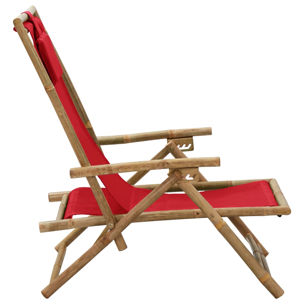 vidaXL Chaise de relaxation inclinable Rouge Bambou et tissu