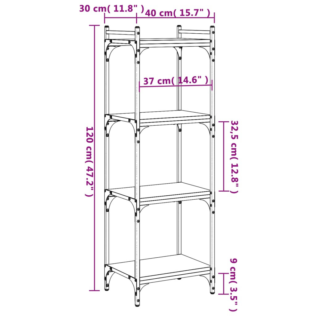 vidaXL Bibliothèque 4 niveaux chêne marron 40x30x120cm bois ingénierie