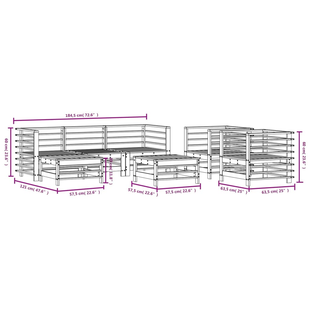 vidaXL Salon de jardin 7 pcs Blanc Bois de pin massif