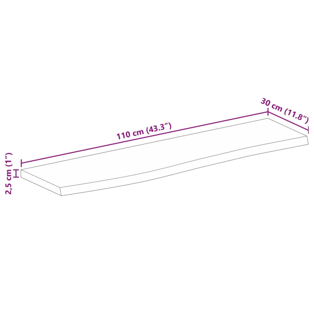 vidaXL Dessus de table 110x30x2,5cm bord vif bois massif manguier brut