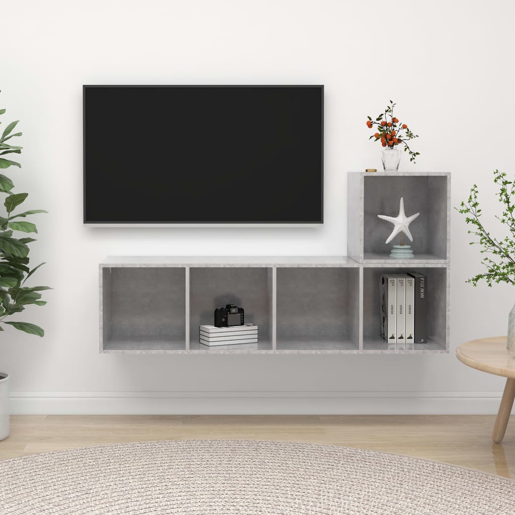 vidaXL Ensemble de meuble TV 2 pcs Gris béton Bois d'ingénierie