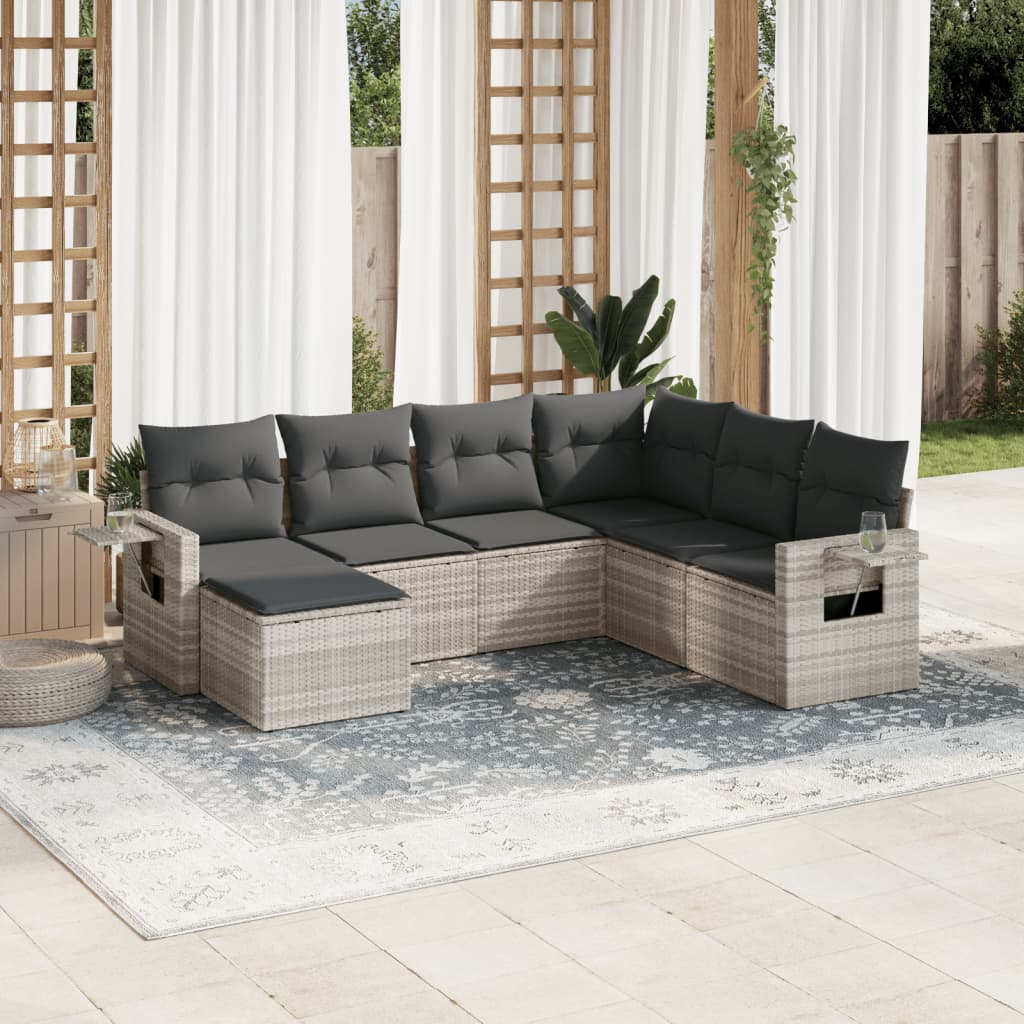 vidaXL Salon de jardin avec coussins 7 pcs gris clair résine tressée