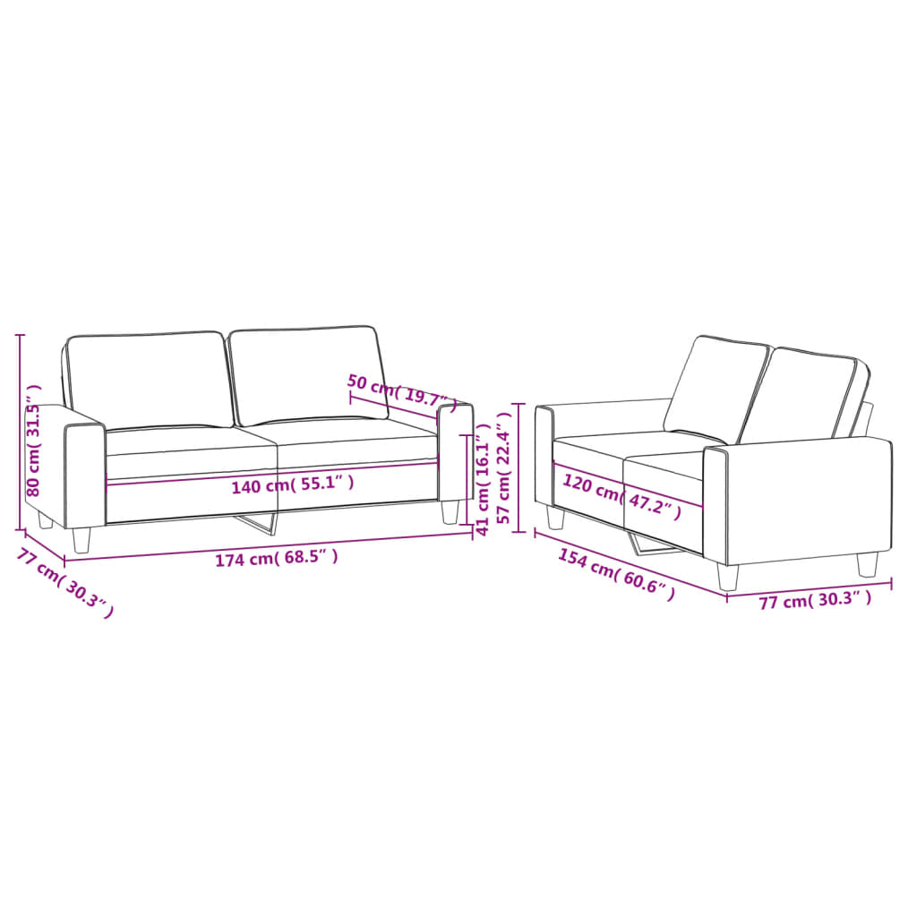 vidaXL Ensemble de canapés 2 pcs gris foncé tissu