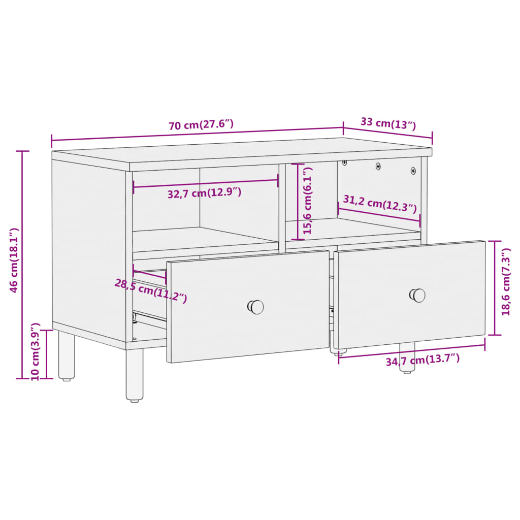 vidaXL Meuble TV 70x33x46 cm Bois d'acacia massif