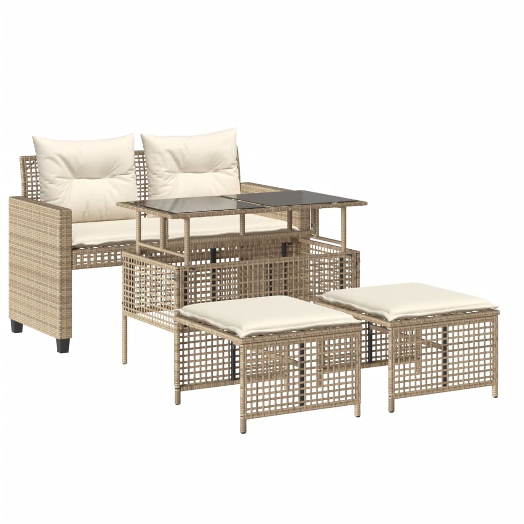 vidaXL Salon de jardin avec coussins 4 pcs beige résine tressée verre