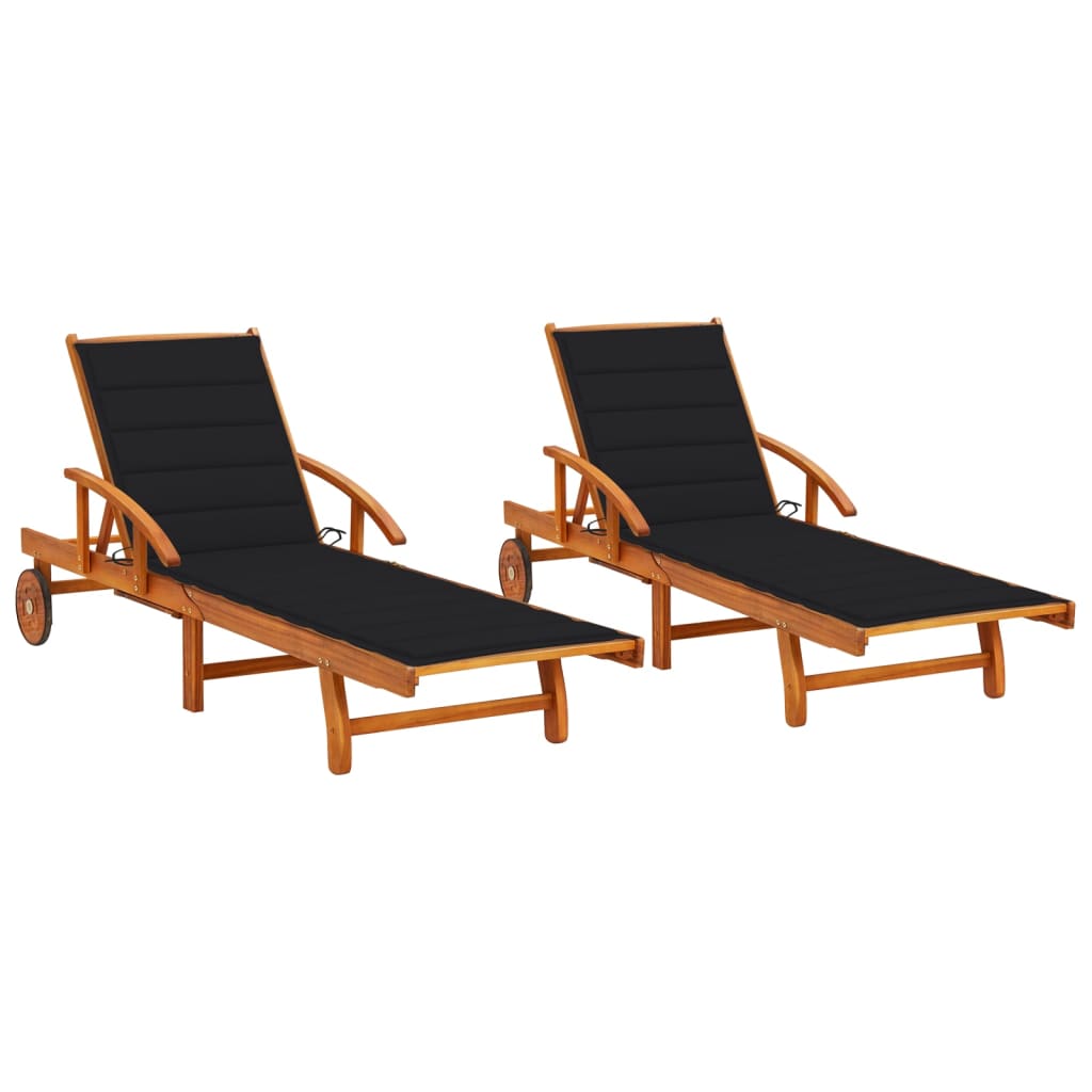 vidaXL Chaises longues lot de 2 avec coussins Bois d'acacia solide