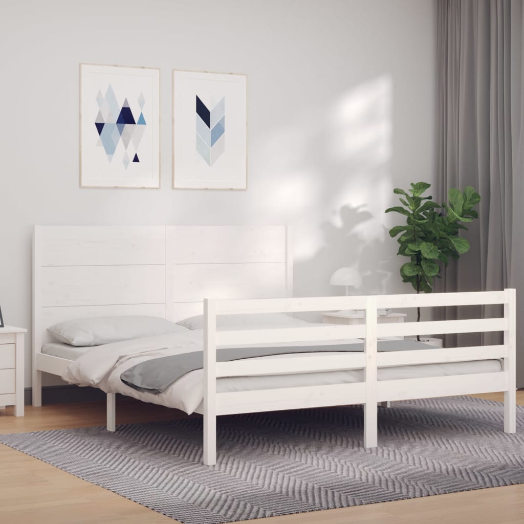 vidaXL Cadre de lit avec tête de lit blanc King Size bois massif