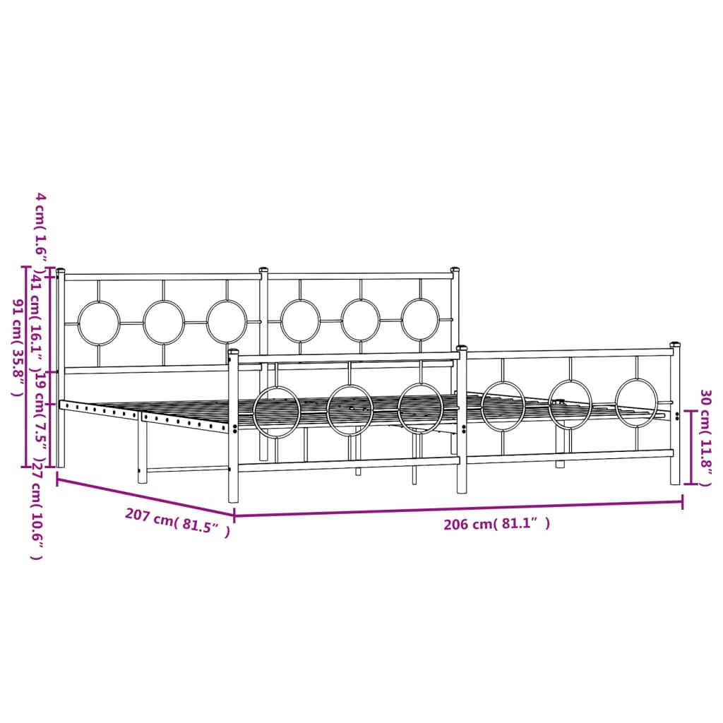 vidaXL Cadre de lit métal sans matelas avec pied de lit noir 200x200cm