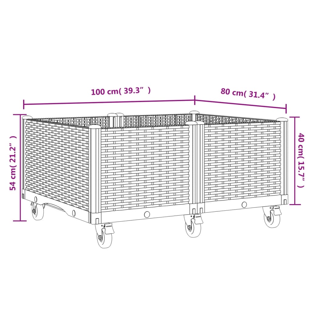 vidaXL Jardinière à roulettes gris 100x80x54 cm PP