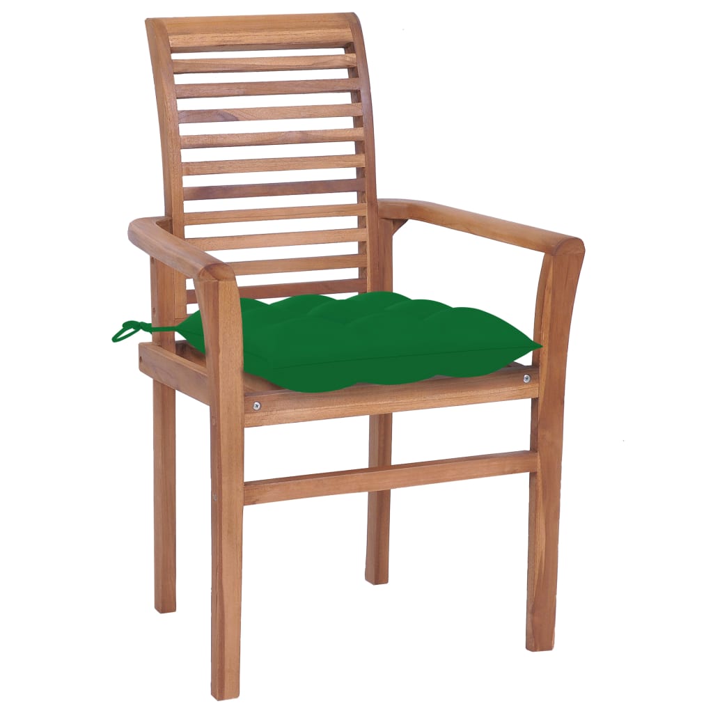 vidaXL Chaises à manger lot de 2 avec coussins vert Bois teck solide