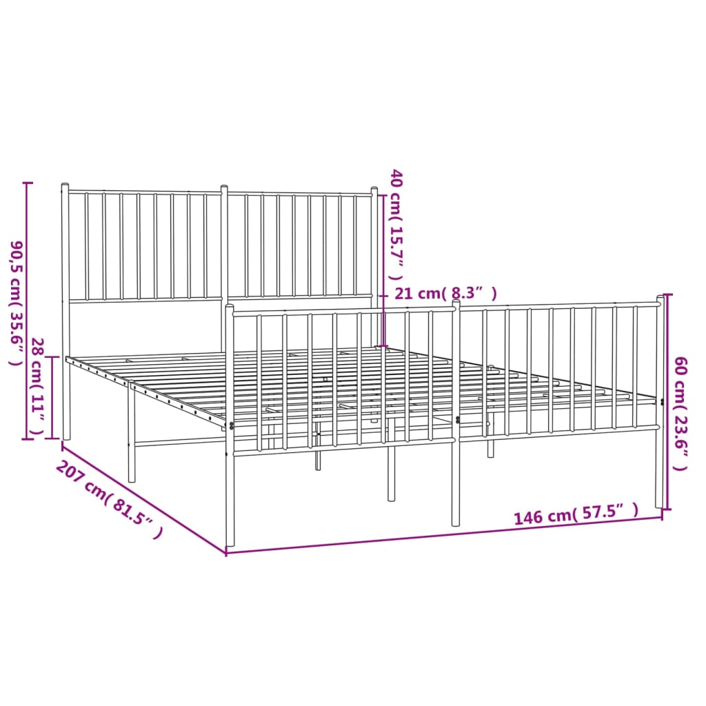 vidaXL Cadre de lit métal sans matelas et pied de lit blanc 140x200 cm