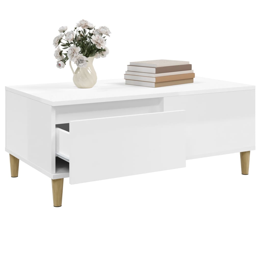 vidaXL Table basse Blanc brillant 90x50x36,5 cm Bois d'ingénierie