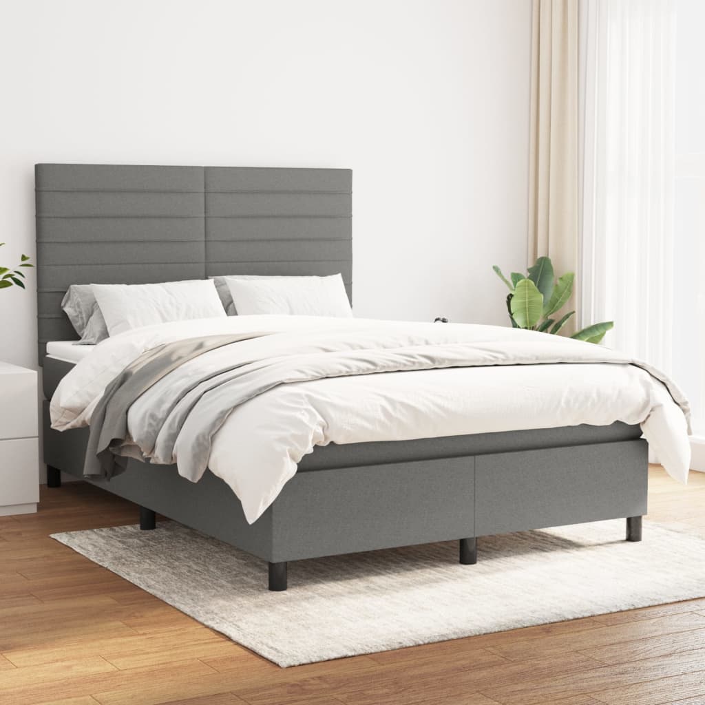 vidaXL Sommier à lattes de lit avec matelas Gris foncé 140x200cm Tissu