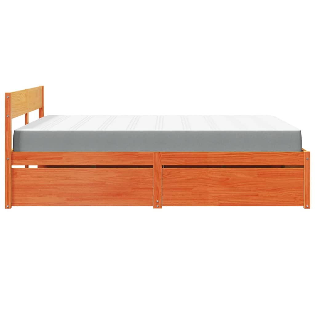 vidaXL Lit avec tiroirs/matelas cire marron 140x200 cm bois massif pin