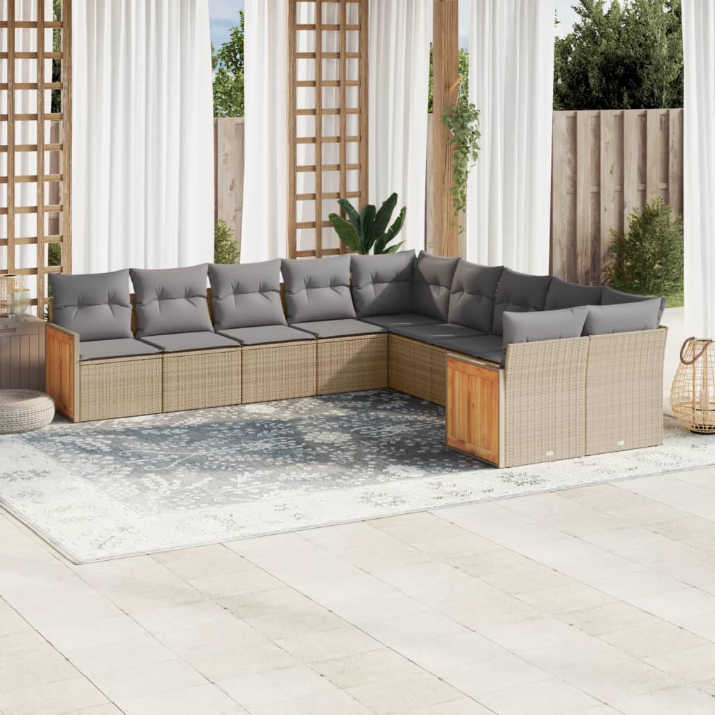 vidaXL Salon de jardin avec coussins 10 pcs beige résine tressée