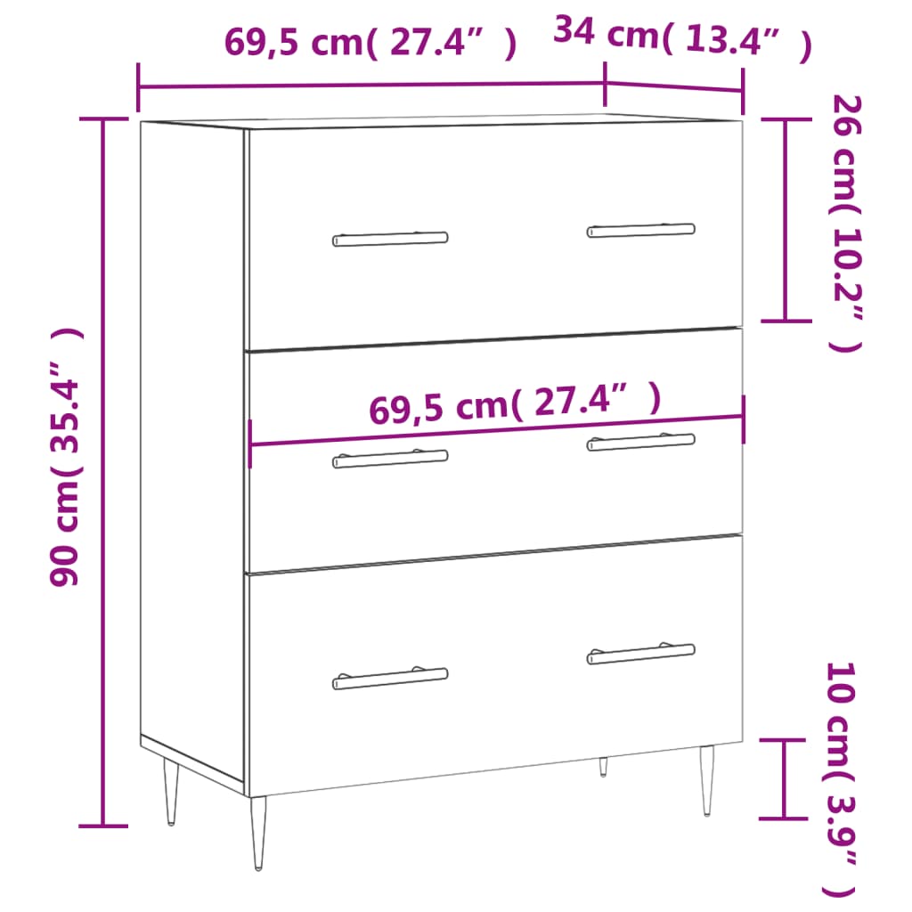 vidaXL Buffet chêne sonoma 69,5x34x90 cm bois d'ingénierie