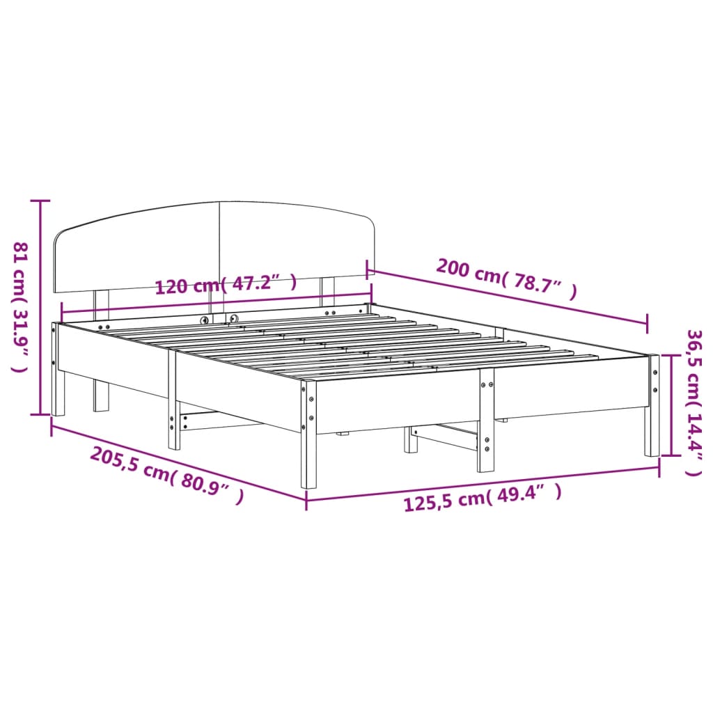 vidaXL Cadre de lit sans matelas blanc 120x200 cm bois de pin massif