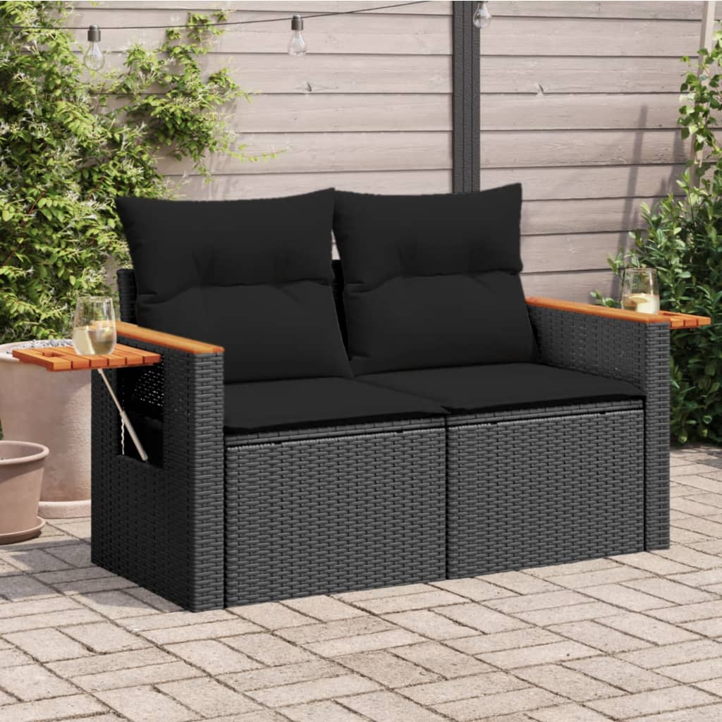 vidaXL Canapé de jardin avec coussins 2 places beige résine tressée