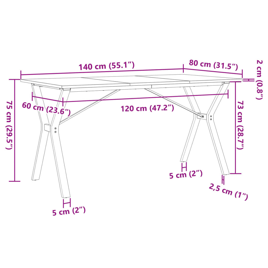 vidaXL Table à manger cadre en Y 140x80x75 cm bois de pin massif fonte