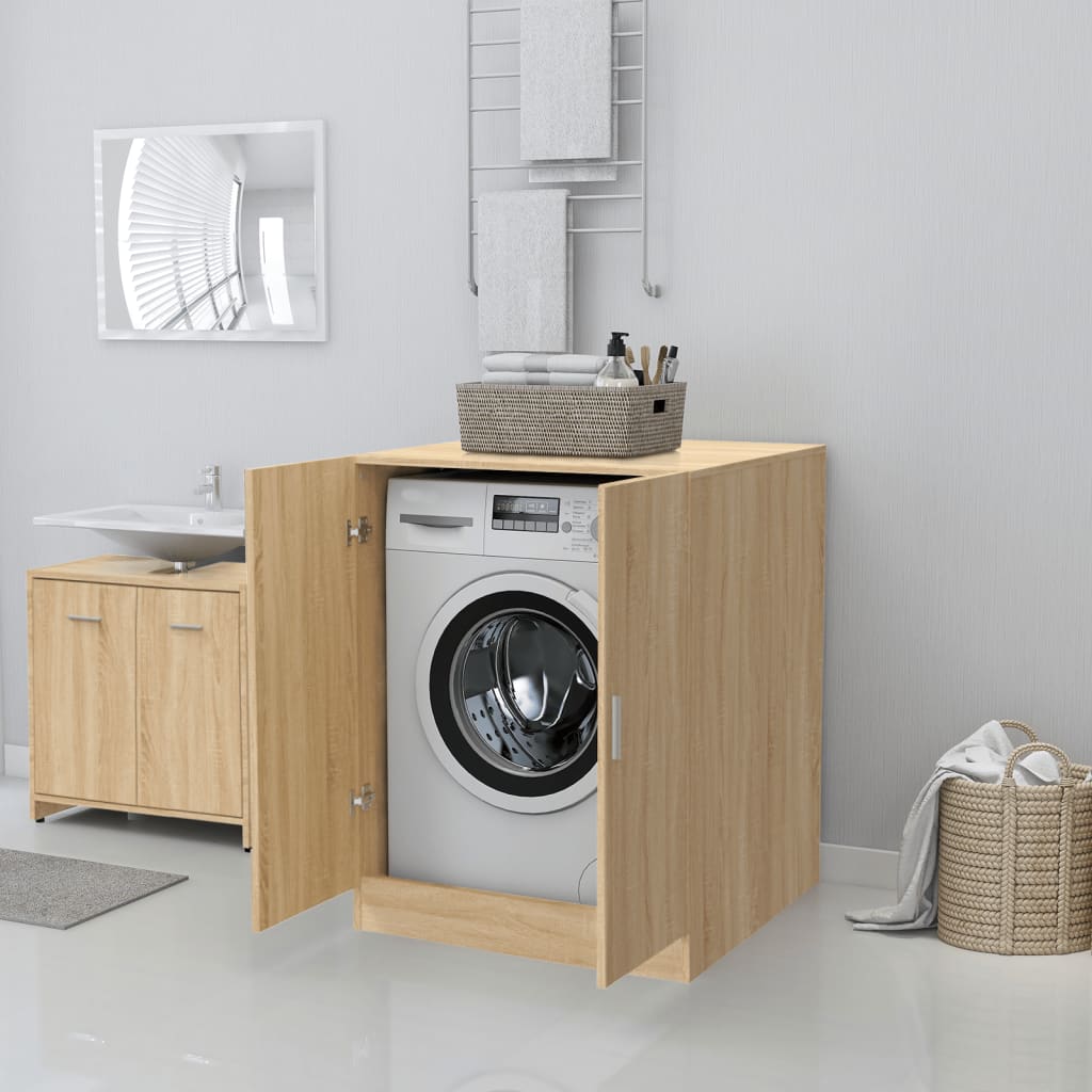 Meuble pour machine à laver standard 60 cm à poser POL couleur bois chêne  artisan 4 niveaux de rangement