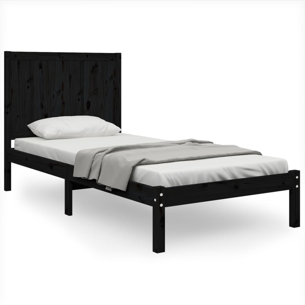 vidaXL Cadre de lit Noir Bois de pin massif 75x190 cm Petit simple