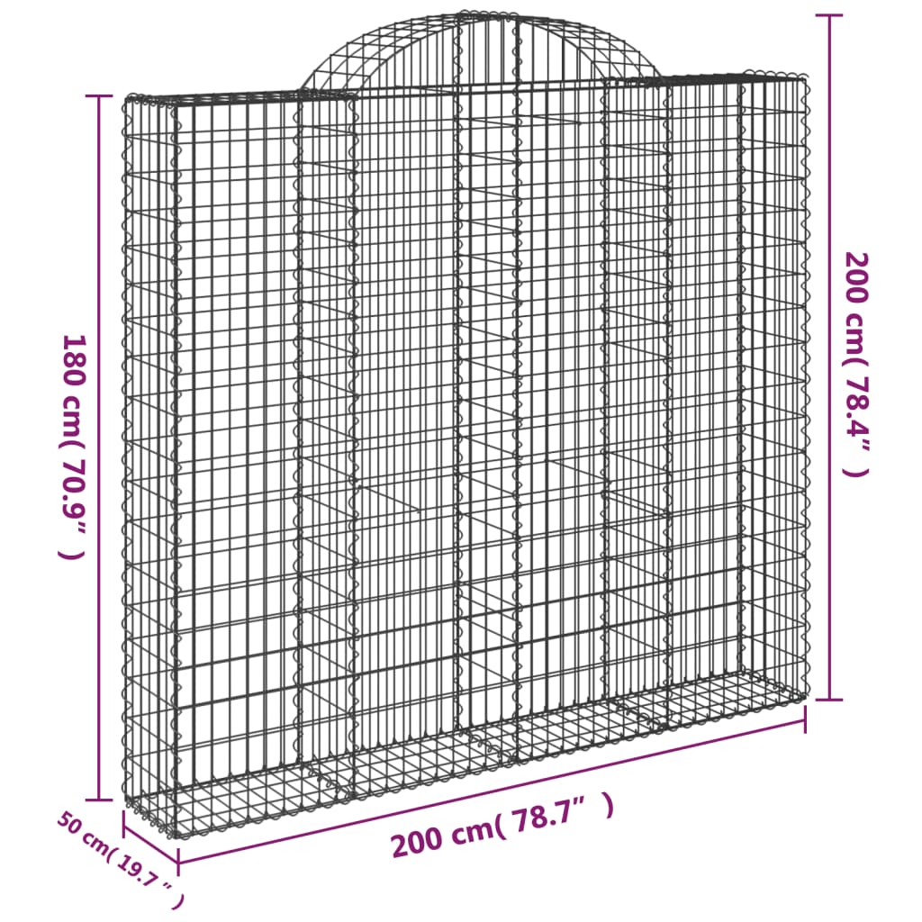 vidaXL Paniers à gabions arqués 15 pcs 200x50x180/200 cm Fer galvanisé