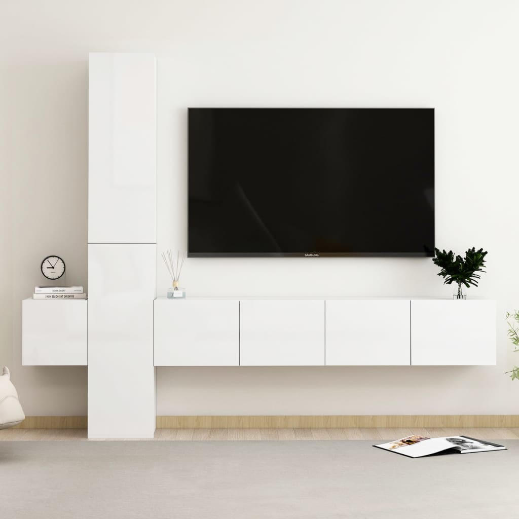 vidaXL Ensemble de meubles TV 5 pcs Blanc brillant Bois d'ingénierie