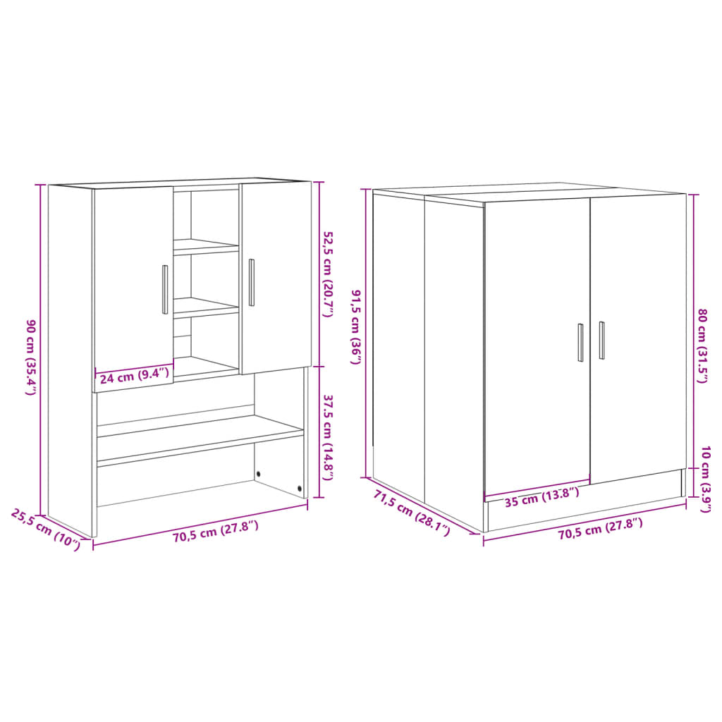 vidaXL Armoires pour machine à laver 2pcs chêne sonoma bois ingénierie