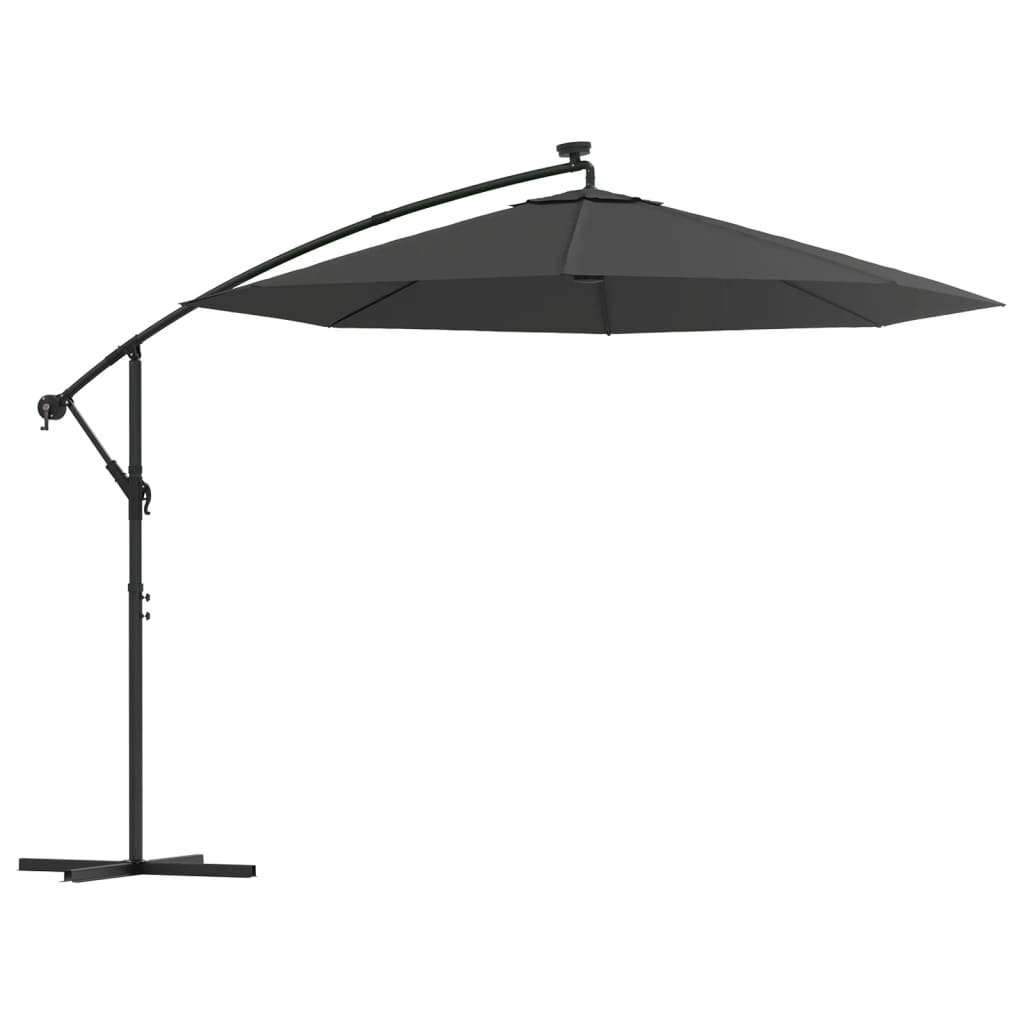 vidaXL Parasol de jardin en porte-à-faux et lumières LED mât en acier