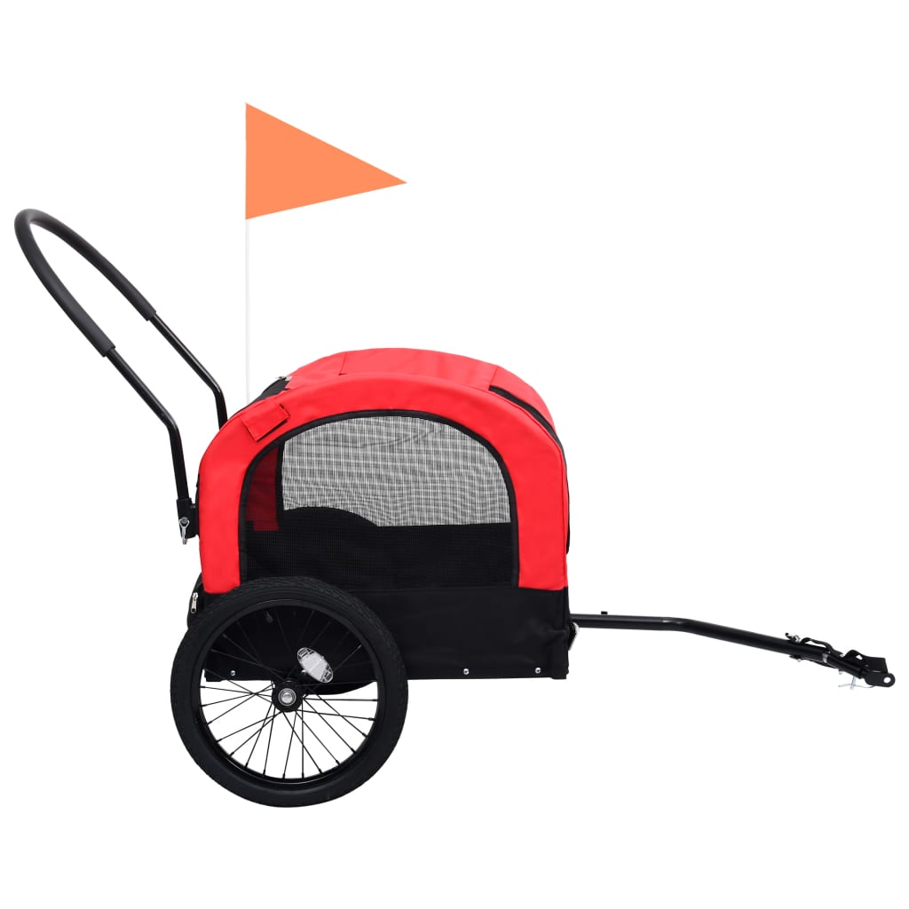 vidaXL Remorque de vélo pour chiens et poussette 2-en-1 rouge et noir