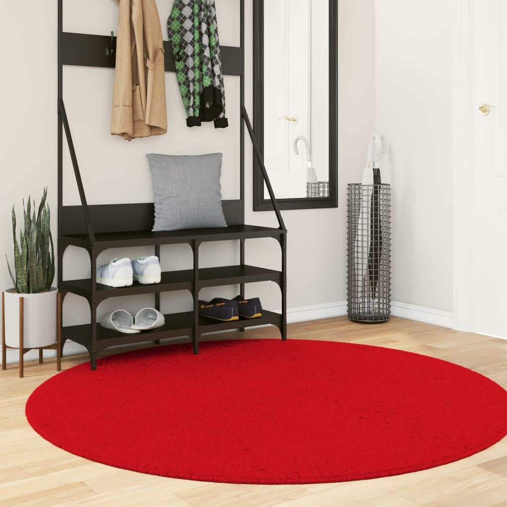 vidaXL Tapis HUARTE à poils courts doux et lavable rouge Ø 160 cm