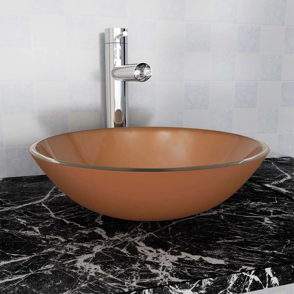 vidaXL Lavabo Verre trempé 42 cm Marron