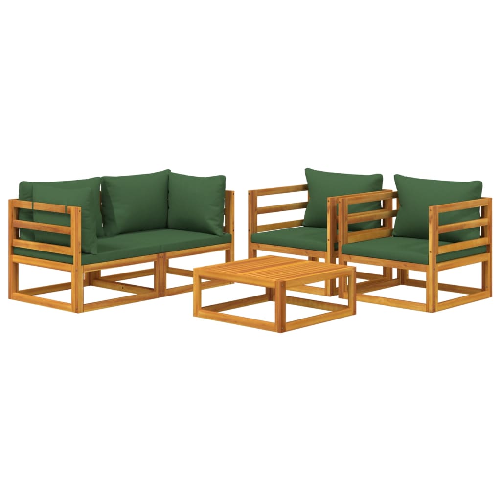 vidaXL Salon de jardin 5 pcs avec coussins vert bois massif